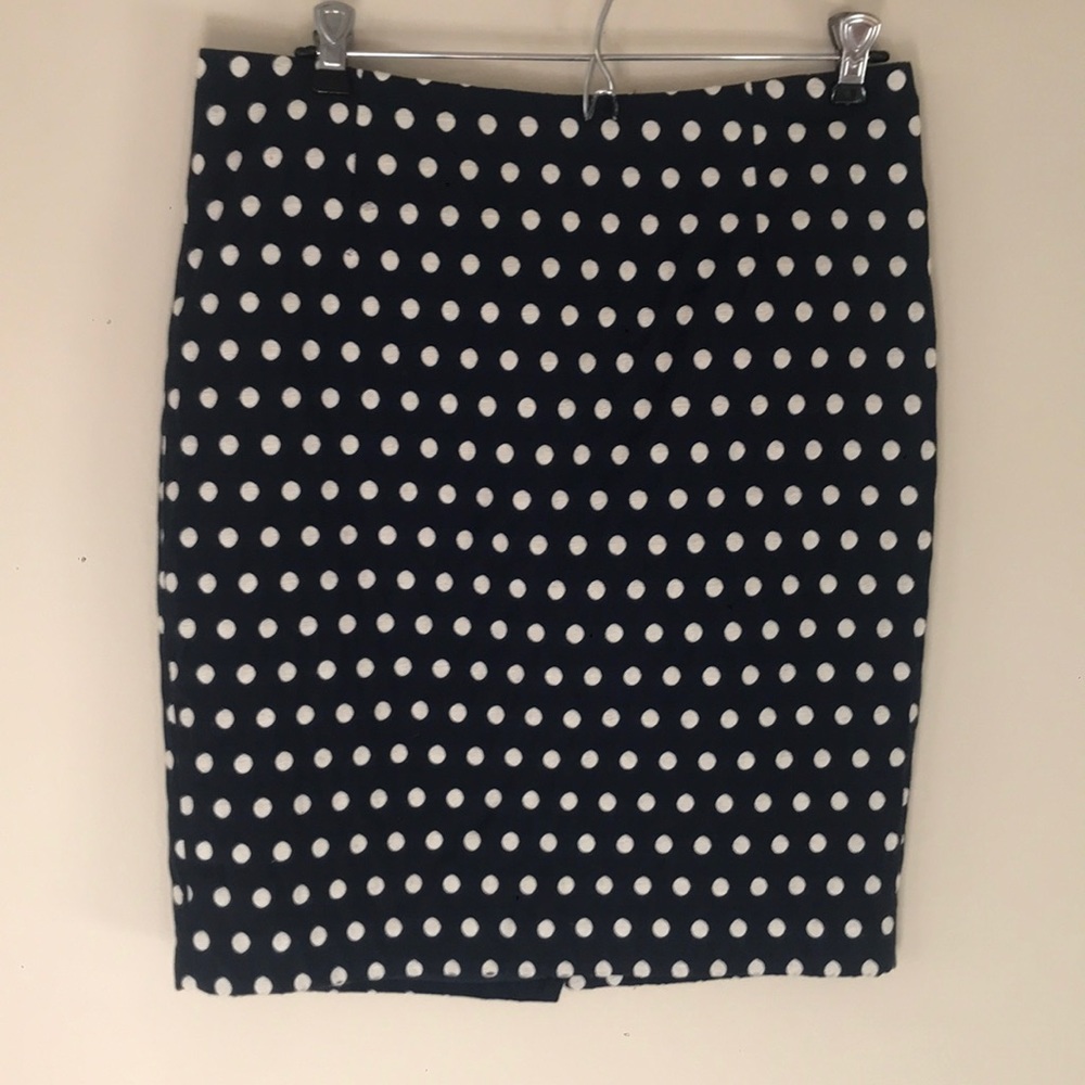 Navy and white polka dot pencil skirt